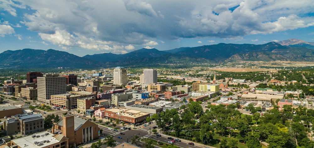 Colorado Springs skyline with mountains in the background